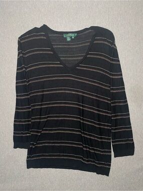 LAUREN RALPH LAUREN Sweater Medium Womens V-Neck Silk Lightweight
